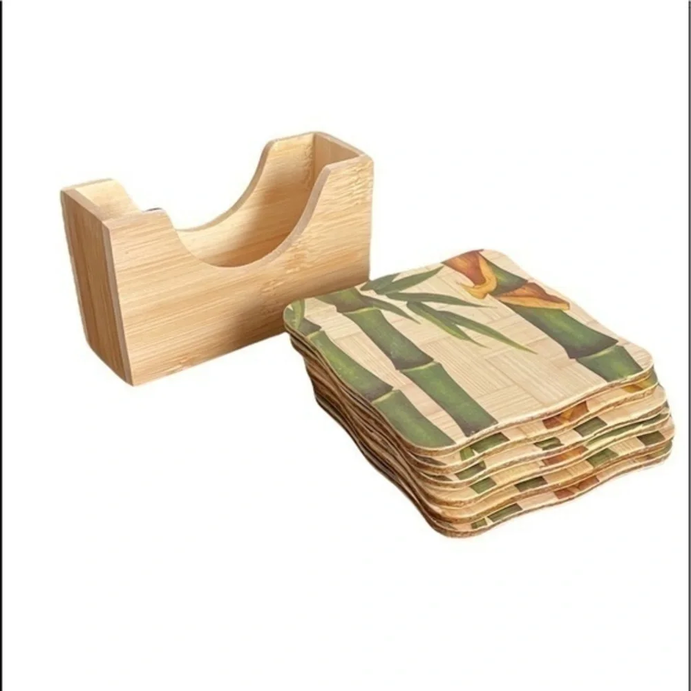 Bamboo Coaster Set of 6 with Coaster Holder